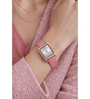 Minimal Kare Kasa Pembe Deri Kordonlu Bakır Renk Vintage Retro Zarif Şık Analog Kol Saat