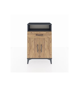 Arges Komodin 2 Raflı Tek Çekmeceli 2 Kapaklı 60x30x96 Antrasit-Çam