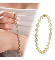 Premium Parlak Altın Renk 8 mm Beyaz Zirkon Taş Çiçek Kadın Bijuteri Bileklik 3183KBV6D2 (~18cm)