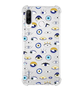 PrintiFy Huawei P30 Lite Uyumlu Nazar Boncuğu 2 Baskılı Şeffaf Köşe Korumalı Antişok Kılıf