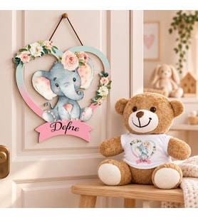 Kişiye Özel Bebek Kapı Süsü (Peluş Ayıcık Hediyeli) – Baby Shower / Hastane Odası