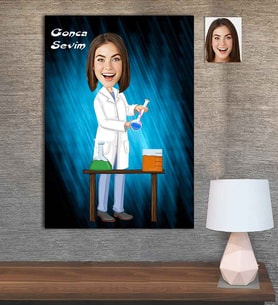Kişiye Özel Karikatür Baskılı Ahşap Tablo Kimyager Kadın-1 30x40