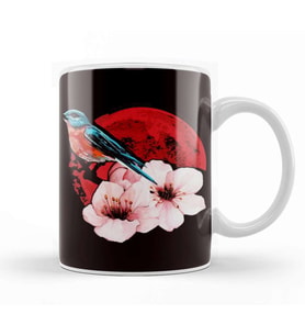 Sakura Japan Cherry Blossom Tree Nature Japanese Art Bird Kupa Bardak Porselen