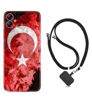 Samsung Galaxy A04E Kılıf Resimli Boyun Askılı İpli Desenli Silikon Şanlı Türk Bayrağı 1315