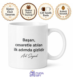 Kişiye Özel Başarı Mesajlı Baskılı Kupa Bardak Motivasyon Hediyesi