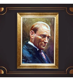 Altın Varaklı Çerçeveli Paspartulu Atatürk Tablo TR0848 (Gold)