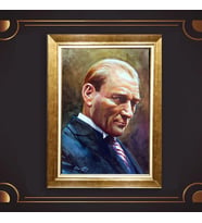 Altın Varaklı Çerçeveli Paspartulu Atatürk Tablo TR0848 (Gold)