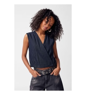 Kadın İndigo Kruvaze %100 Pamuk Denim Yelek