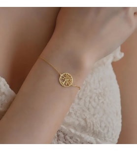 Kişiye Özel 925 Ayar Gümüş Hayat Ağacı Model Bileklik (Gold)