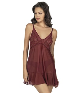 Fabony Bayan Kısa Tül Gecelik String Takım 4180 (Bordo)