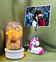 Fotoğraflı Hediye Seti  Led Işıklı Fanus & Unicorn Temalı Fotoğraf Tutucu  Kişiye Özel Hediye Seti (Model 4)