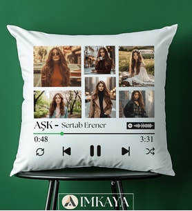 Kişiye Özel Spotify Yastık (40x40cm) 1.Kalite Boncuk Silikon İle Doldurulmuştur / Doğum Günü / Yıl Dönümü / Sevgili - Eş - Arkadaş Hediyesi / Konsept Hediyelik / Özel Gün Hediyesi (Beyaz)