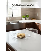 Şeffaf Akrilik Kek Fanusu ve Servis Seti – 33 x 39 x 14 cm (4 Parça)