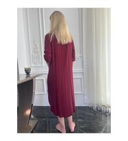 Kadın Bordo Asimetrik Gömlek Elbise
