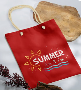 BK Gift Yaz Temalı Kırmızı Halat Saplı Kumaş Plaj Çantası -9, Baskılı Omuz Çantası, Alışveriş Çantası, Arkadaşa Hediye, Sevgiliye Hediye
