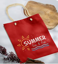 BK Gift Yaz Temalı Kırmızı Halat Saplı Kumaş Plaj Çantası -9, Baskılı Omuz Çantası, Alışveriş Çantası, Arkadaşa Hediye, Sevgiliye Hediye