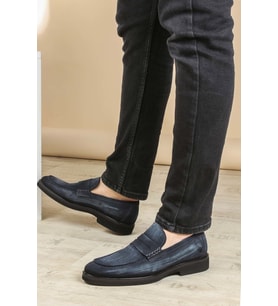 FAST STEP Hakiki Deri Erkek Klasik Ayakkabı 403MA319 (Lacivert Süet)