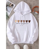 Unisex Kalp Baskılı Oversize Sweatshirt (Beyaz)