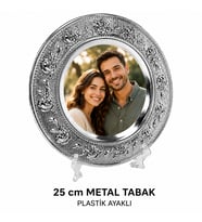 Altın/Gümüş Metal Tabak Çiçek Desenli 25cm
