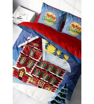 Yılbaşı Çift Kişilik Nevresim ( Lastikli Çarşaflı ) %100 Pamuk Saten House Noel