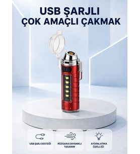 USB Şarjlı Rüzgar Geçirmez Elektrikli Çakmak El Fenerli