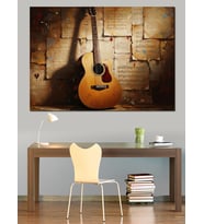 Nota Kağıdı Ve Akustik Gitar Dekoratif Kanvas - Mdf Ahşap Tablo