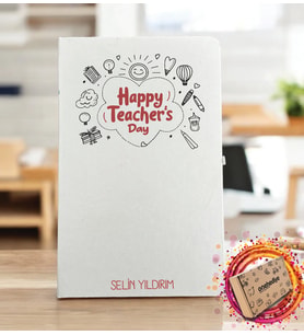 Kişiye Özel İsimli Öğretmenler Günü Kutlama Temalı Beyaz Defter Ajanda