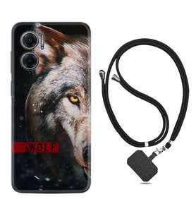 Xiaomi Redmi Note 11E Kılıf Silikon Boyun Askılı İpli Desenli Silikon Wolf Eyes 1758