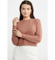 Saç Örgü Dilimli Crop Triko Kazak - Gül (Rose)