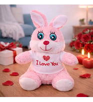 I Love You Tişörtlü Sevimli Pembe Peluş Tavşan