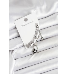 Pirinç Gümüş Renk Kadın Set Küpe 5886 - HPSBYI6336-8376
