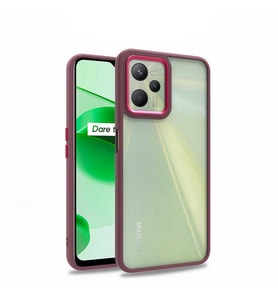 Realme C35 Kılıf Case, Kamera Lens Korumalı Elektroplatin Kaplama Sert PC Koruyucu Colourful Platinum Serisi (Kırmızı)