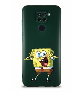 Xiaomi Redmi Note 9 Soft Premier Kapak Sünger Bob Tasarımlı Silikon Kılıf - Yeşil (Şeffaf)