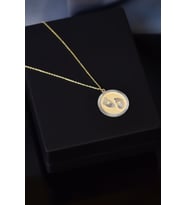 925 Ayar Gümüş Gold-rodyum Kaplama Kalemli Zirkon Taşlı Plaka Bebek Ayak Izi Kolye
