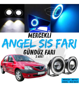 Dacia Logan Uyumlu Üniversal Mercekli Angel Sis Farı Metal 76 mm Buz Mavi Halkalı Gündüz Farı 2 Adet