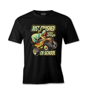 A Dinosaur Riding Monster Truck Back to School Siyah Erkek Tshirt