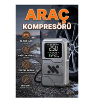 12.000 mAh Akü Takviye Cihazı Dijital Kompresör LED Işıklı Powerbank Araç Kurtarma Seti
