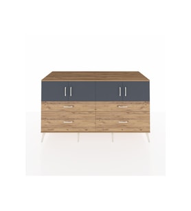 Kronos Konsol 2 Raflı 4 Çekmeceli 4 Kapaklı 176x59x99 Çam-Antrasit/Çam