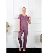 Kadın Mürdüm Kısa Kol Pijama Takım