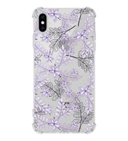 Apple iPhone XS Max Uyumlu Köşe Korumalı Antişok  Kapak Floral Lila Tasarımlı Şeffaf  Kılıf