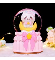Ay Üzerinde Tatlı Tavşan Temalı Işıklı Müzikli Püskürtmeli Kar Küresi (Pembe)