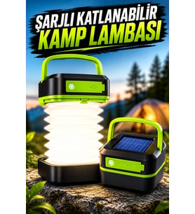Güneş Enerjili Led Lamba Kamp Lambası Katlanabilir Lamba USB Şarjlı