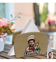 BK Gift Kişiye Özel Erkek Chef Karikatürlü Lüks Ahşap Peçetelik-14