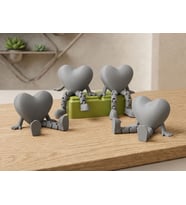 3D Baskı Hareketli Kalp Figürü - Eklemli Dekoratif Oyuncak (1 Adet)-Gri