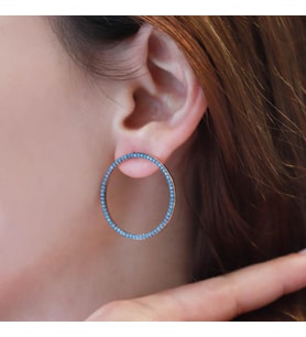 Yuvarlak Turkuaz Taşlı Rose Gold Kaplama Gümüş Küpe