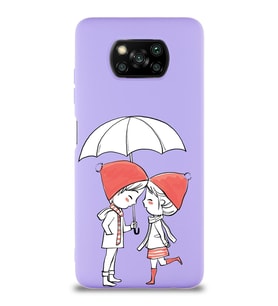 Xiaomi Poco X3 NFC Uyumlu Lansman Kılıf Aşk Tasarımlı İçi Kadife Kapak-Lila (Şeffaf)