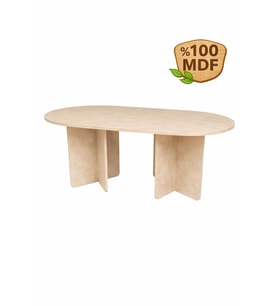 Oval Salon Yemek Masası Kare Ayak 36mm Kalın Kenarlı 180X90 -Traverten
