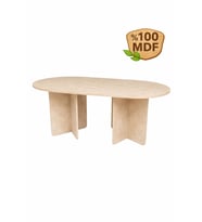 Oval Salon Yemek Masası Kare Ayak 36mm Kalın Kenarlı 180X90 -Traverten
