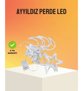 Yıldız ve Ay Figürlü Prizli Perde LED Işık Romantik Ortam Aydınlatması