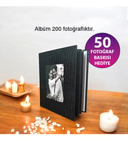 200 Fotoğraf Kapasiteli Albüm + 50 Fotoğraf Baskısı - 10x15 cm (Siyah)